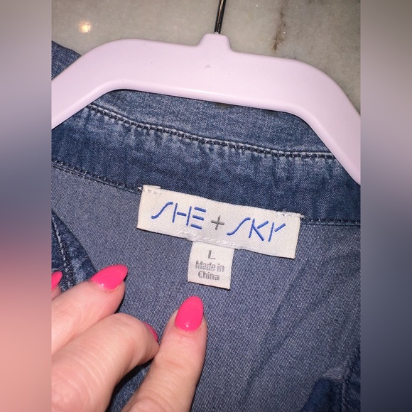 EUC She‎ & Sky Size Large Denim Blue Women's Flowy Romper - Picture 10 of 11